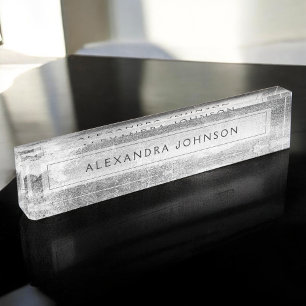 Silver Foil Luxury Brush Strokes Desk Name Plate