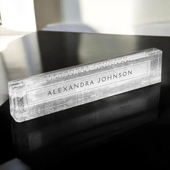 Silver Foil Luxury Brush Strokes Desk Name Plate (Creator Uploaded)
