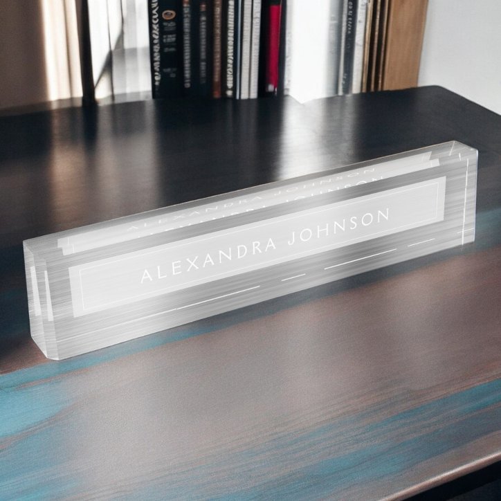 Silver Foil Luxury Professional Modern Desk Name Plate