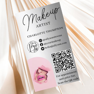 Silver foil makeup logo Qr code 2 photos Business Card