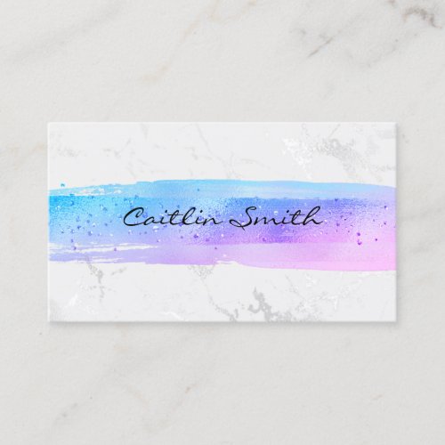 Silver Foil Marble Blue Pink Ombre Brush Stroke Business Card