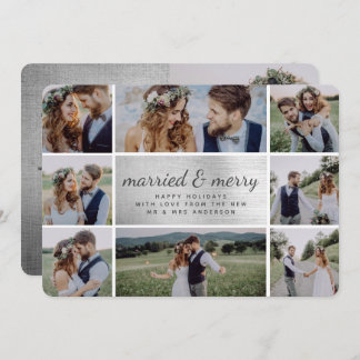 Silver Foil Married & Merry Wedding Announcement