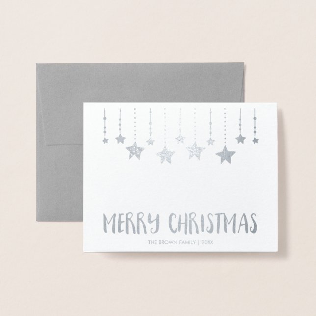 Silver Foil Merry Christmas Photo Greeting Card (Front With Envelope)