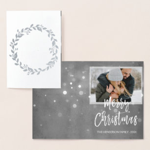 Silver Foil Merry Christmas Snow Photo Card
