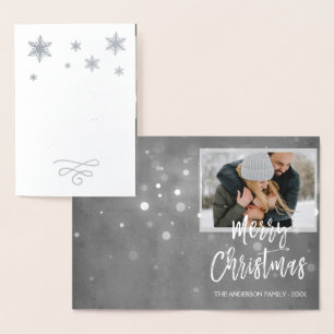 Silver Foil Merry Christmas Snowflakes Photo Card