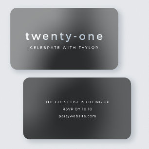 Silver Foil Mini 21st Birthday Invitation Gray Business Cards