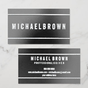 Silver Foil Minimalist Black Professional Driver Spot Gloss Business Cards