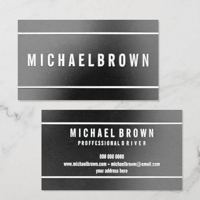 Silver Foil Minimalist Black Professional Driver Spot Gloss Business Cards