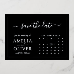 Silver Foil Modern Black Calendar Save The Date Invitation