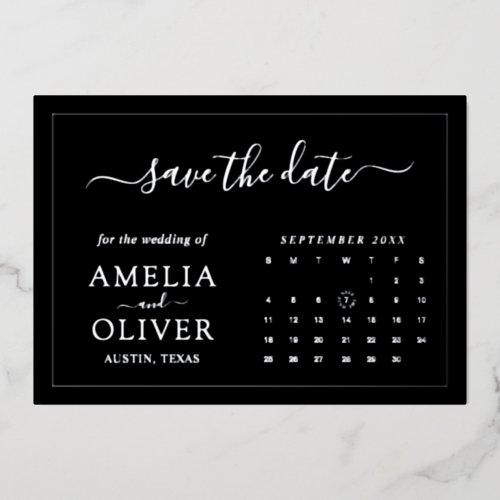 Silver Foil Modern Black Calendar Save The Date Invitation