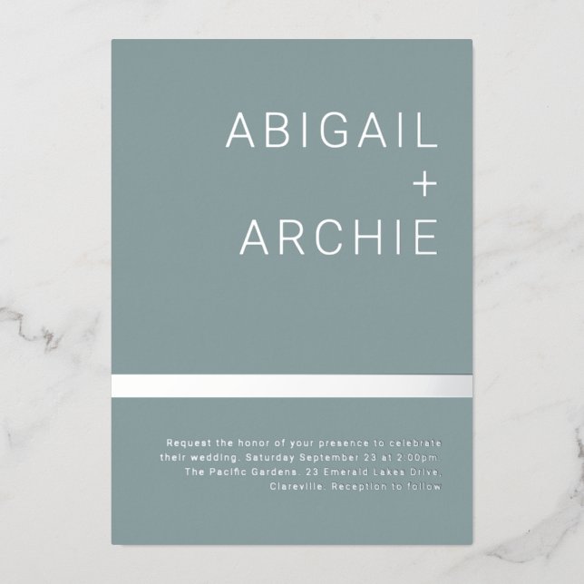 Silver Foil Modern Minimalist Wedding Invitation (Front)