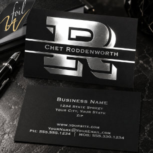 Silver Foil Monogram Bold  Business Cards