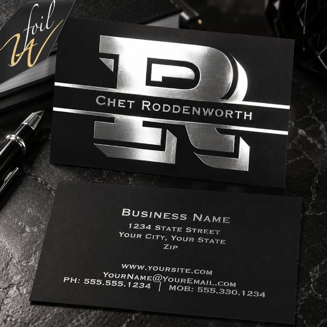 Silver Foil Monogram Bold  Business Cards (Creator Uploaded)
