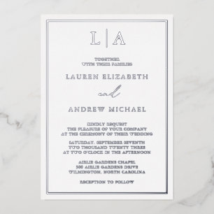 Silver Foil Monogram Border Minimalist Wedding Foil Invitation