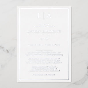 Silver Foil Monogram Border Minimalist Wedding Invitation