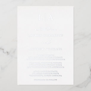 Silver Foil Monogram Initial Minimalist Wedding Invitation