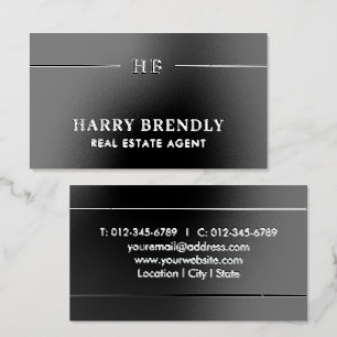 Silver Foil Monogram Luxury Black Spot Gloss Business Cards