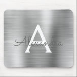 Silver Foil Monogram Name Mousepad<br><div class="desc">Silver Faux Brushed Metal Monogram Name Monogram Mousepad. This Mousepad can be customized to include your first name.</div>