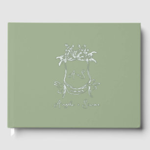 Silver Foil Monogram Sage Green Wedding Foil Guest Book