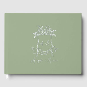 Silver Foil Monogram Sage Green Wedding Guest Book