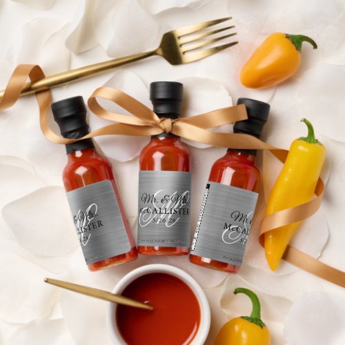 Silver Foil Monogram Wedding Hot Sauces