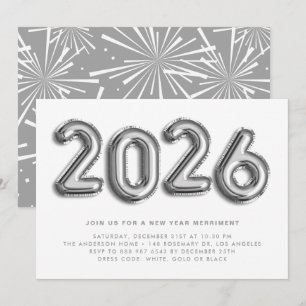 Silver Foil Mylar Balloons New Year's Eve Party Invitation