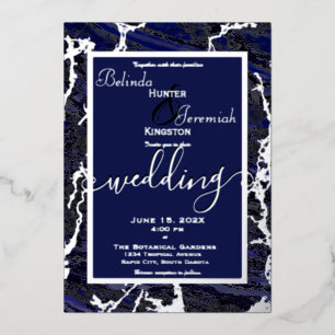 Silver Foil & Navy Blue 5" x 7" Foil Invitation
