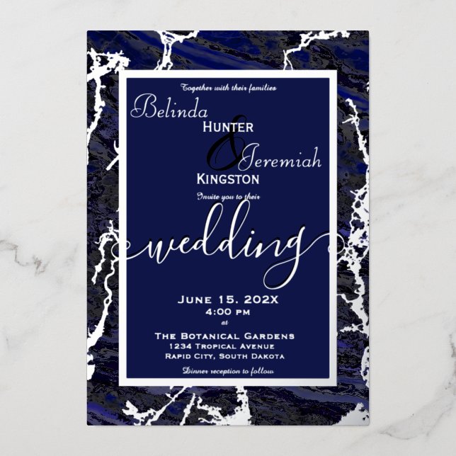 Silver Foil & Navy Blue 5" x 7" Invitation (Front)