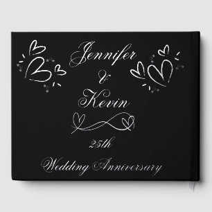 Silver Foil on Black 25th Wedding Anniversary   Foil Guest Book