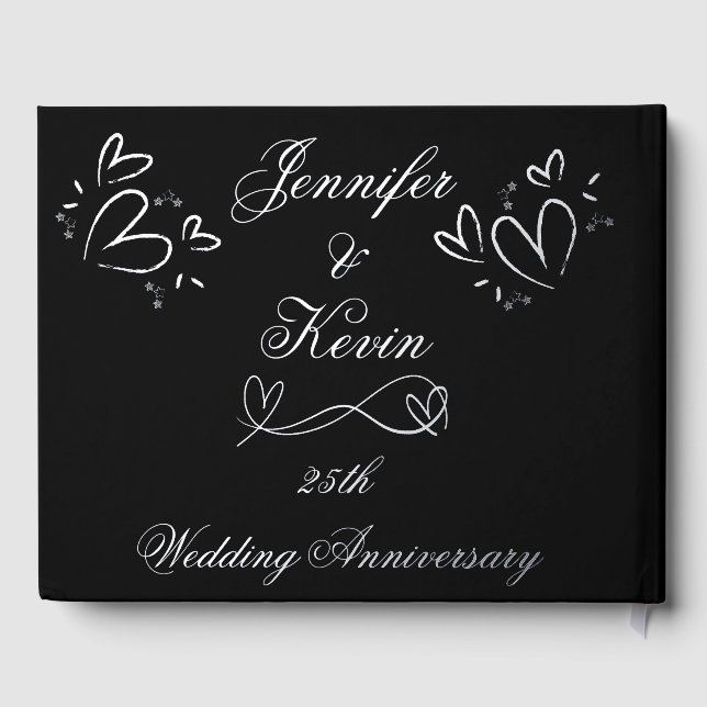 Silver Foil on Black 25th Wedding Anniversary | Foil Guest Book (Back)