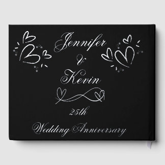 Silver Foil on Black 25th Wedding Anniversary | Guest Book