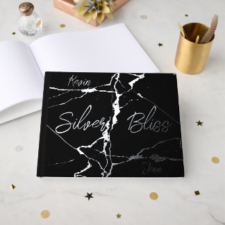 Silver Foil on Black 25th Wedding Anniversary | Guest Book