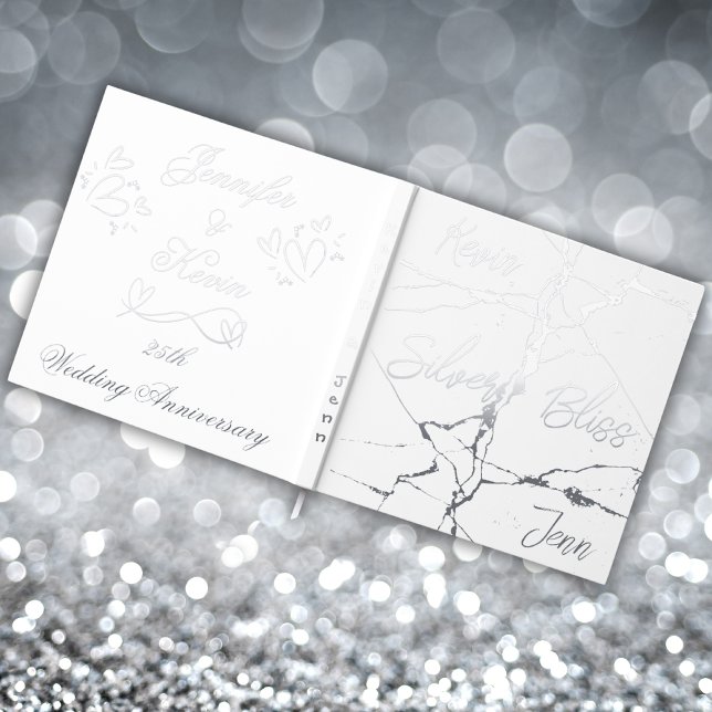 Silver Foil on White 25th Wedding Anniversary | Guest Book (Creator Uploaded)