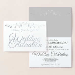 Silver Foil on White Elegant Wedding Invitation