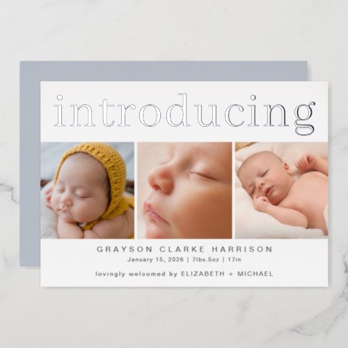 Silver Foil Photo Collage Birth Announcement