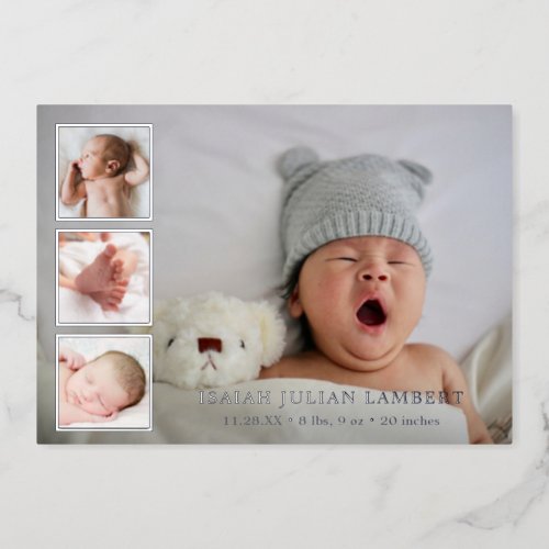 Silver Foil Photo Collage Boy Birth Announcement