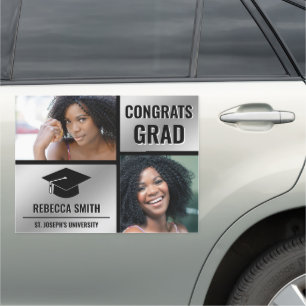 Silver Foil Photo Collage Congrats Graduation Car Magnet