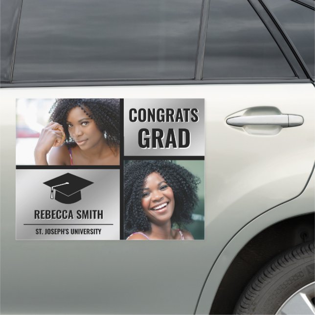Silver Foil Photo Collage Congrats Graduation Car Magnet (In Situ)