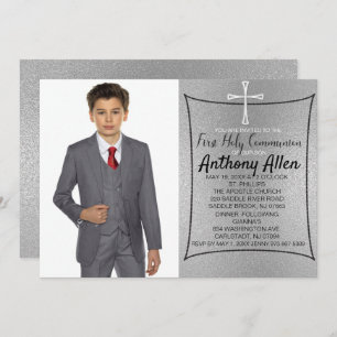 Silver Foil Photo First Holy Communion Invitation