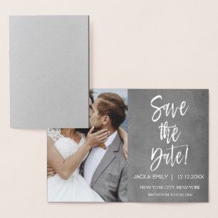 Silver Foil Photo Save the Date Card