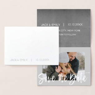 Silver Foil Photo Save the Date Card
