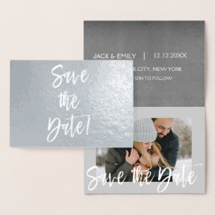 Silver Foil Photo Save the Date Card