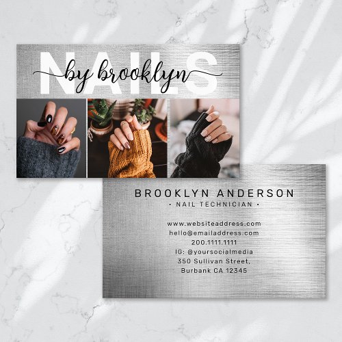 Silver Foil Photo Typography Nail Artist Business Card