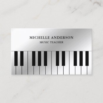 Silver Foil Piano Keyboard Musician Pianist Business Card by ShabzDesigns at Zazzle