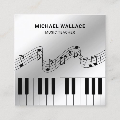 Silver Foil Piano Keyboard Musician Pianist Square Business Card