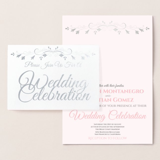 Silver Foil Pink & Gray Elegant Wedding Invitation (Display)