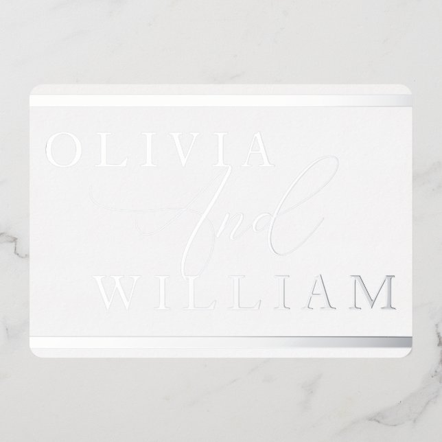 Silver Foil Pressed Modern Elegant Wedding Invitation (Front)