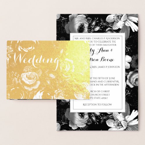 Silver Foil Rose Typography Wedding Invitations