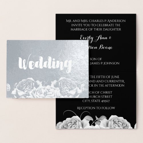 Silver Foil Rose Typography Wedding Invitations