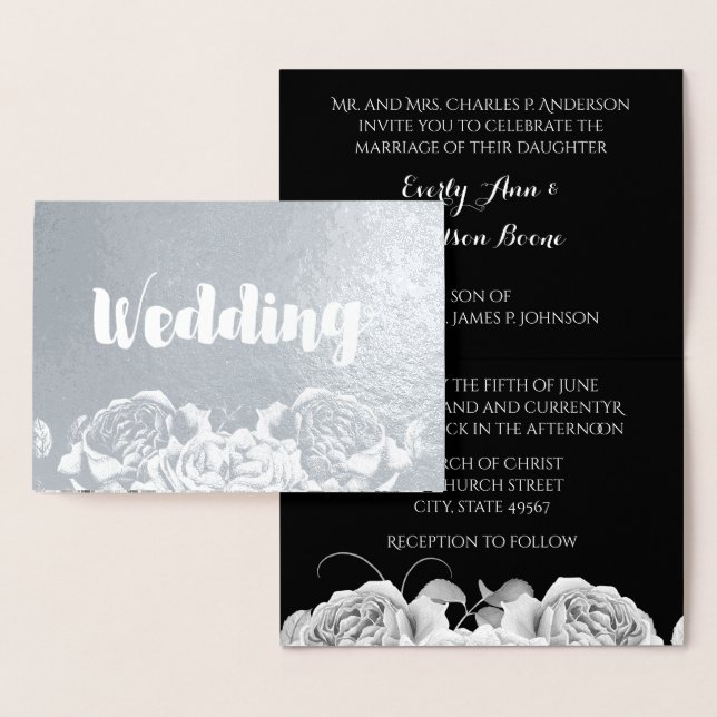 Silver Foil Rose Typography Wedding Invitations (Display)